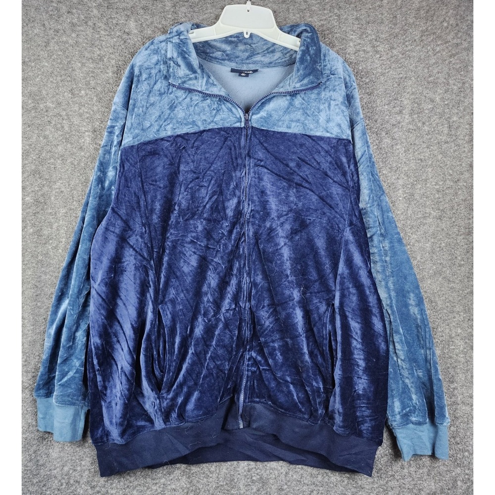 KingSize Velour Track Jacket Women 2XL Big Blue Colorblock Full Zip Mock Neck